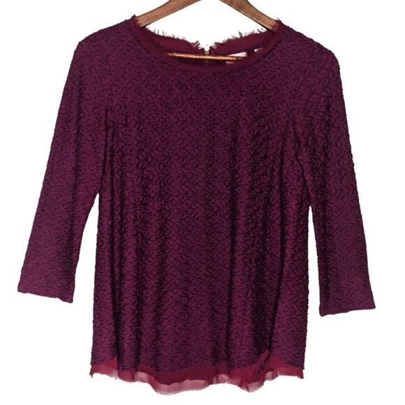ANTHROPOLOGIE Postmark Blouse Burgundy Textured Chiffon Trim Zipper Back Office - Picture 4 of 9